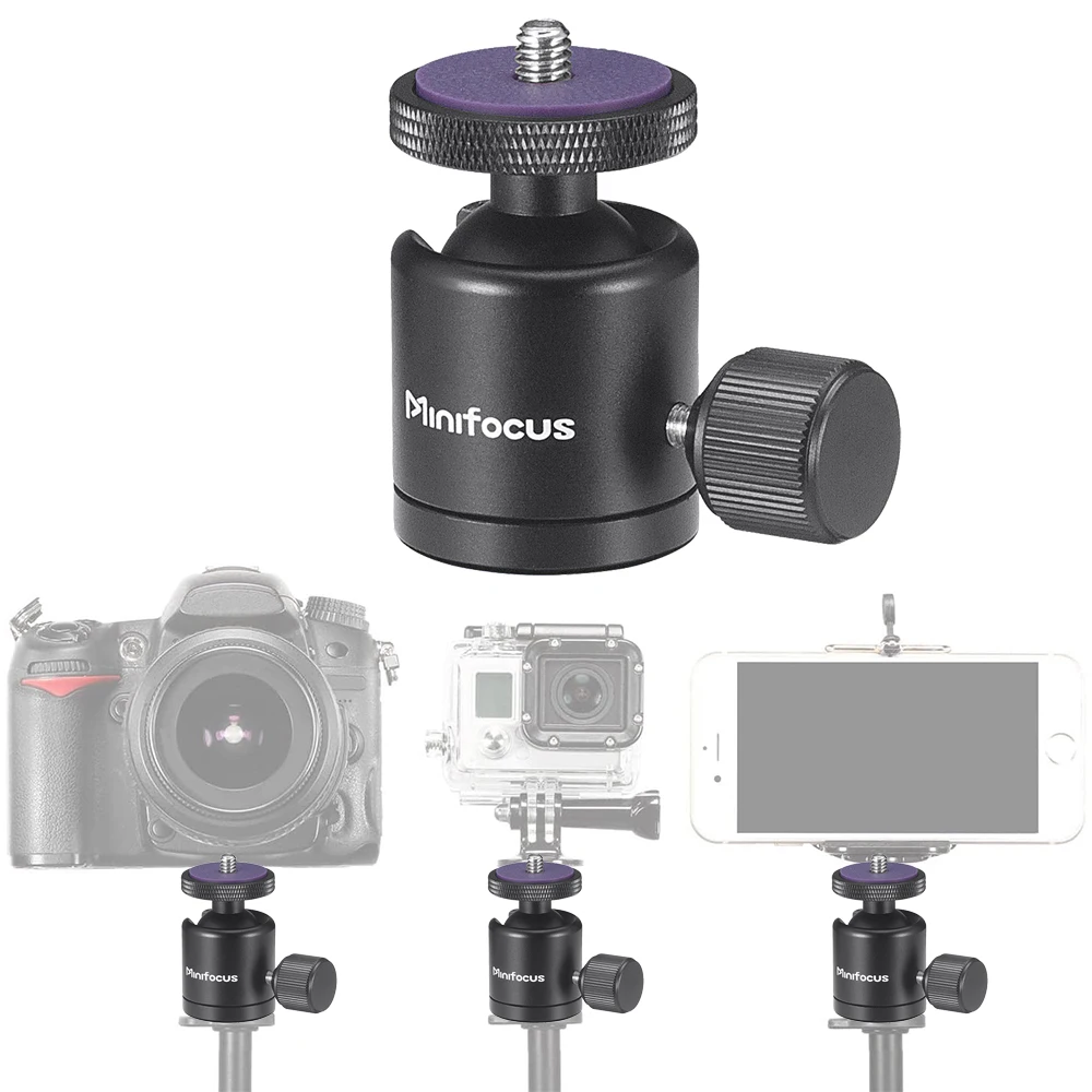 Mini rotule 1/4'' Vis 360 °   Support de tête de trépied rotatif pour appareil photo DSLR sans miroir, trépied lumineux monopode, projecteur coulissant DV