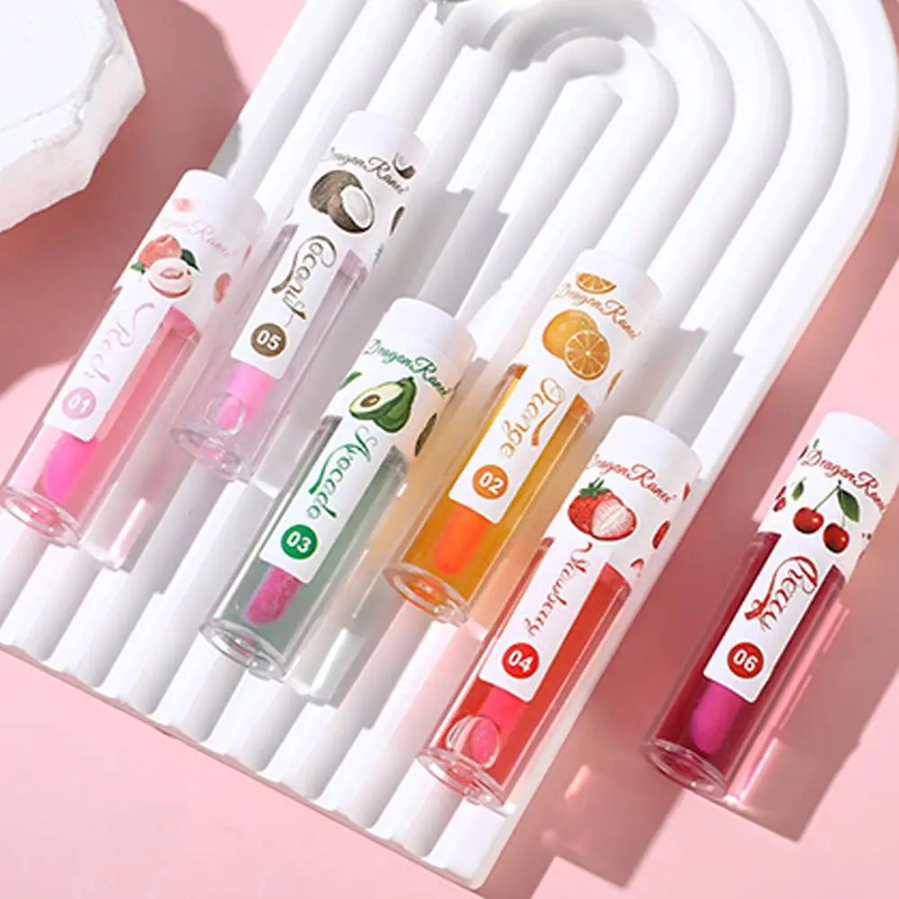 Fruit Color Changing Lip Gloss Oil Strawberry Peach Lip Balm Natural Clear Moisturizing Reduce Lip Lines Jelly Plump Lips Care