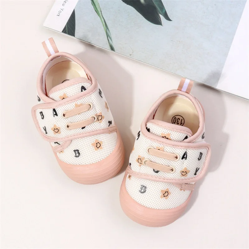 Infant Baby Girls Moccasins Sneakers Letter Pattern Mesh Breathable Shoes Prewalker Anti-Slip Shoes First Walker Shoes