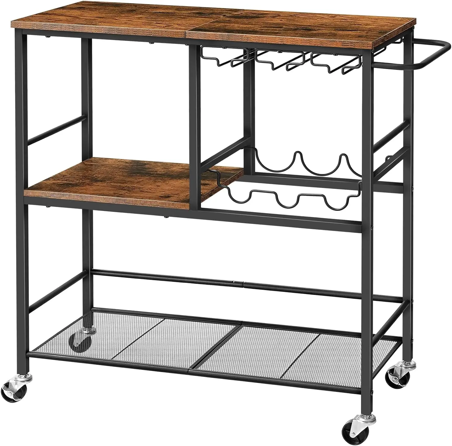 

Bar Cart for The Home, 29.5 inches 3-Tier Serving Cart with Wheels, Rolling Kitchen Cart with Wine Rack and Glass Holder