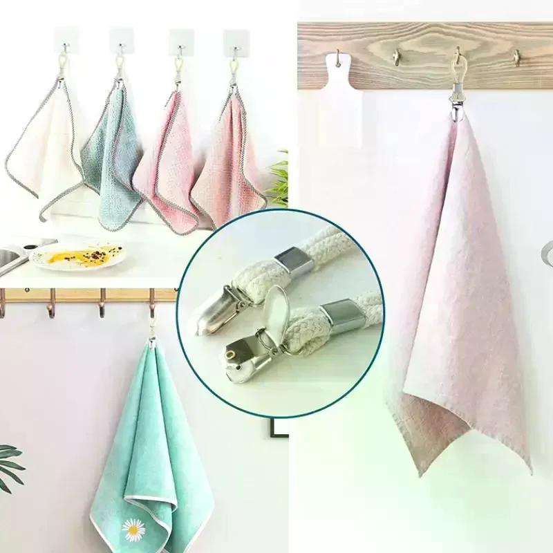 

Зажимы для полотенец для ванной комнаты, плетеная многофункциональная вешалка для ткани, хлопковая петля для ванной комнаты, зажим для полотенец, металлический зажим, кухонное домашнее хранение