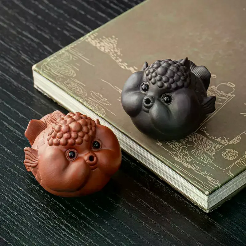 1Pcs Teaset Accessories Purple Clay Red Mud Bubble Fish Tea Pet Can Raise Bubble Spitting Small Fish Tea Table Ornaments
