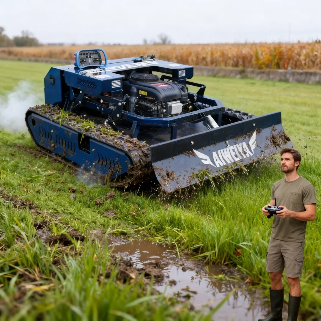 

Customized All-Terrain Tracked Tank Flail Lawn Mower 900mm Cutting Width Wireless Remote Control for Large Lawn Garden