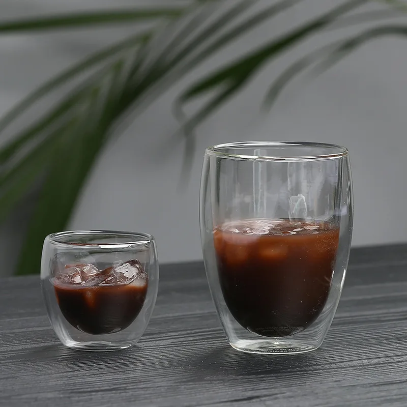 High Borosilicate Double-layer Glass Cold Drink Juice Coffee Egg-shaped Cup Multi-specification Insulated Glass Double-layer Cup