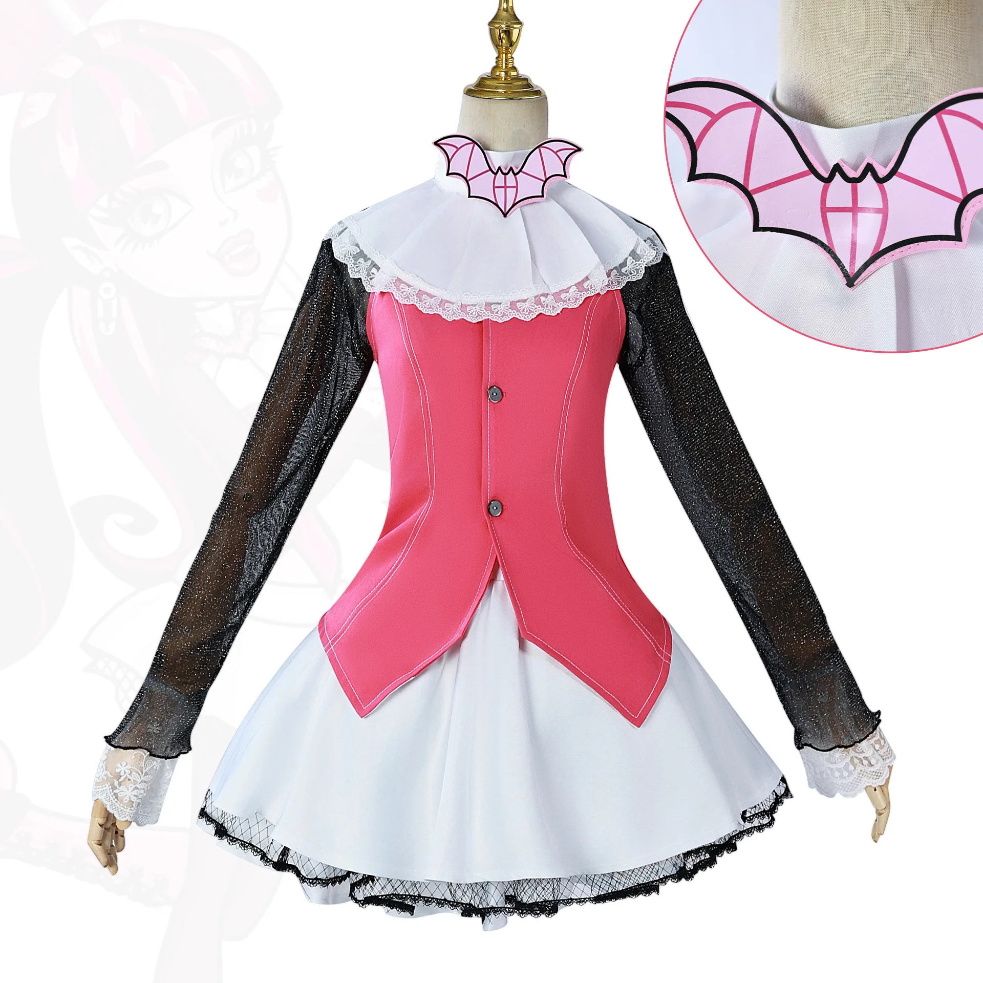 Draculaura Cosplay Costume Monster High School Pink Dress  Anime Cosplay Halloween Costumes for Women