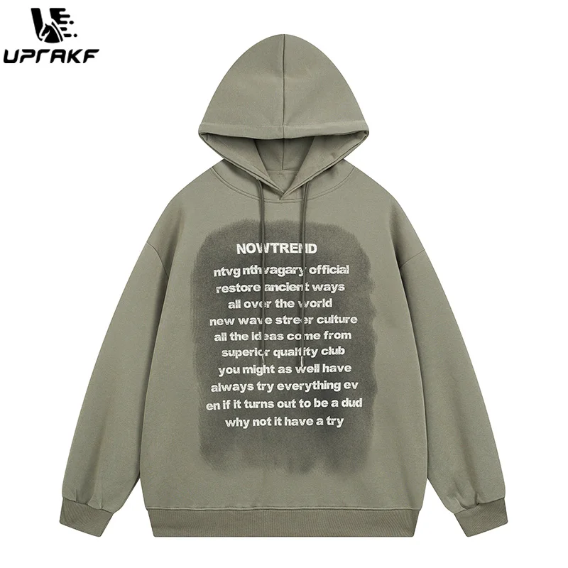 UPRAKF Letter Pattern Print Hoodie Streetwear High Quality Tops Long Sleeve Fashion Pullovers Hip Hop Simple Design