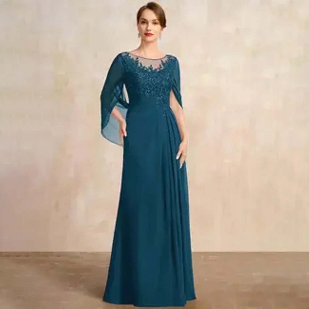 Vestido de noite elegante de chiffon personalizado com jaqueta para mulheres até o chão vestido para mãe da noiva perfeito para formal até mesmo