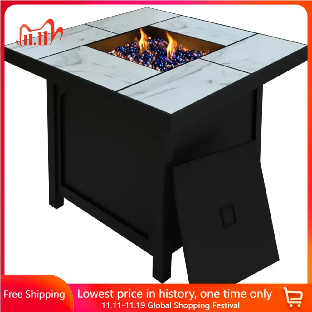 

32" Fire Pit Table for Outdoor Backyard Patio, Deck & Porch Heating, 50K BTU, Square Steel Smokeless Propane Gas Fire Pit Table