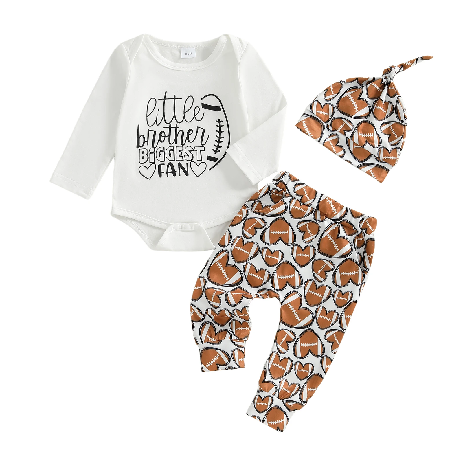 

Baby Boys 3Pcs Football Outfits Long Sleeve Letter Print Romper Pants Hat Set Newborn Clothes