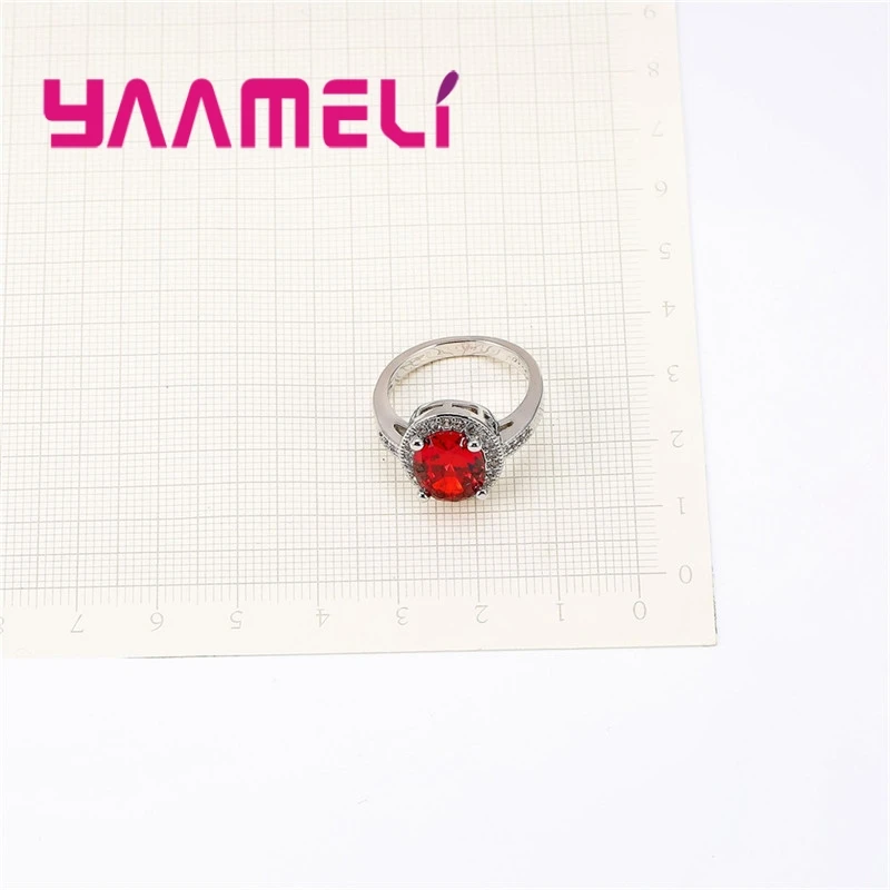 Fire Red Disc 925 Sterling Silver Wide Face Ring Passion Style Wedding For Brid Groom Ceremony Jewelry Best Gift
