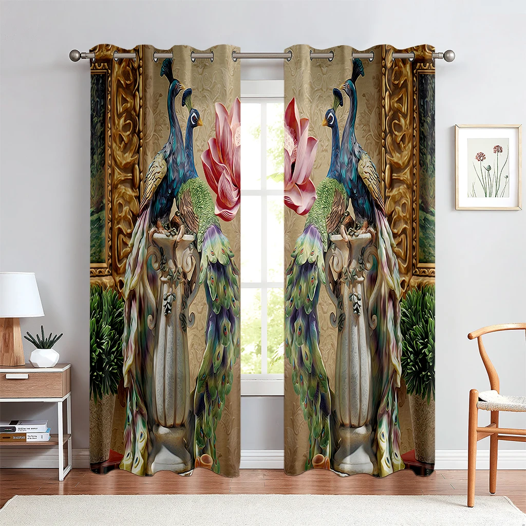 

3d Classical Peacock Beautiful Curtains Animal Color 2 Panels Living Room Balcony Window Decorative Curtains