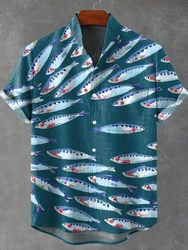 Fashion Men's Casual Sea Life Graphic Short Sleeved Shirts Button Down Lapel Shirts Oversized Tops Casual Hawaiian Shirt for Men