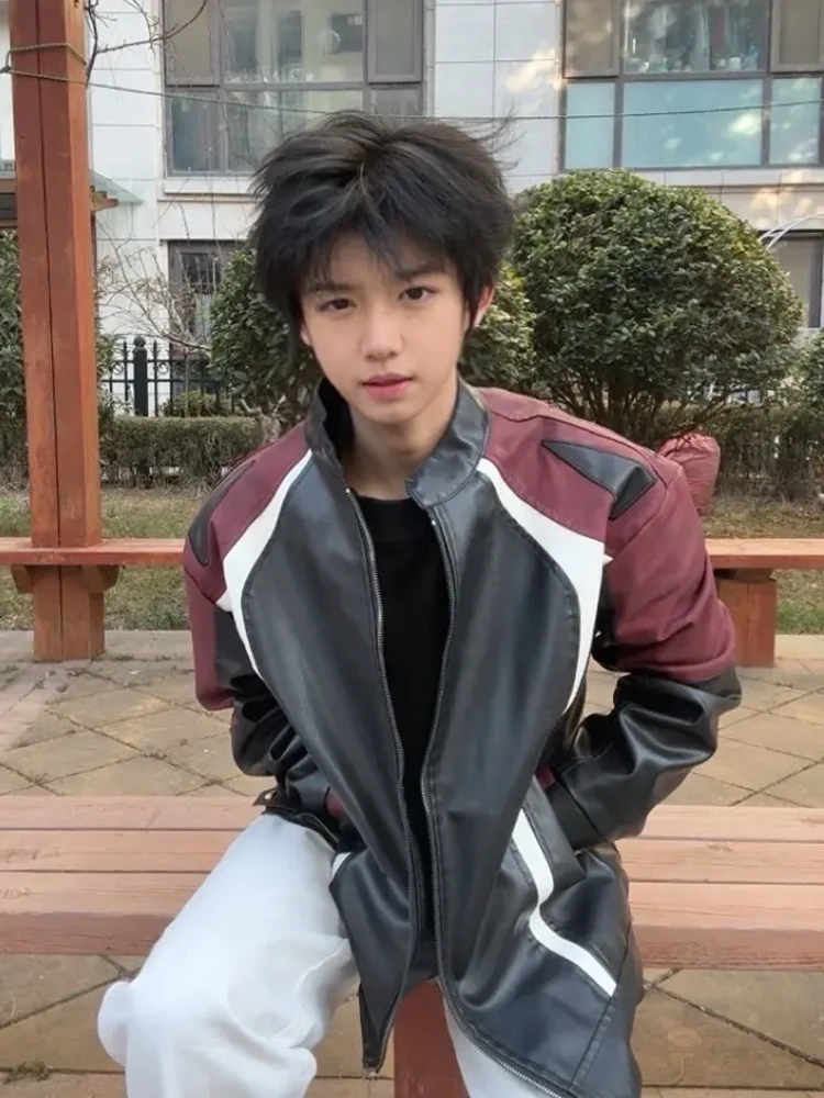 

Мужская куртка из искусственной кожи в американском ретро-стиле, весенняя, с эффектом объемного объема, крутая, с наплечниками, для мотоциклистов, уникальный дизайн