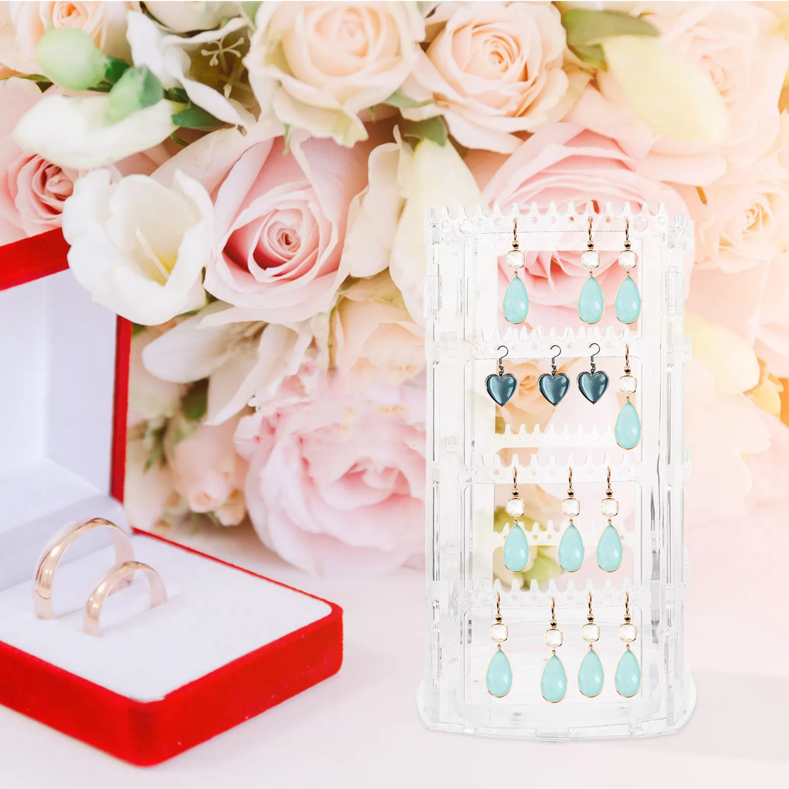 

Foldable Transparent Acrylic Earring Display Stand Jewelry Storage Organizer for Home Office Boutique Dressing Table Use