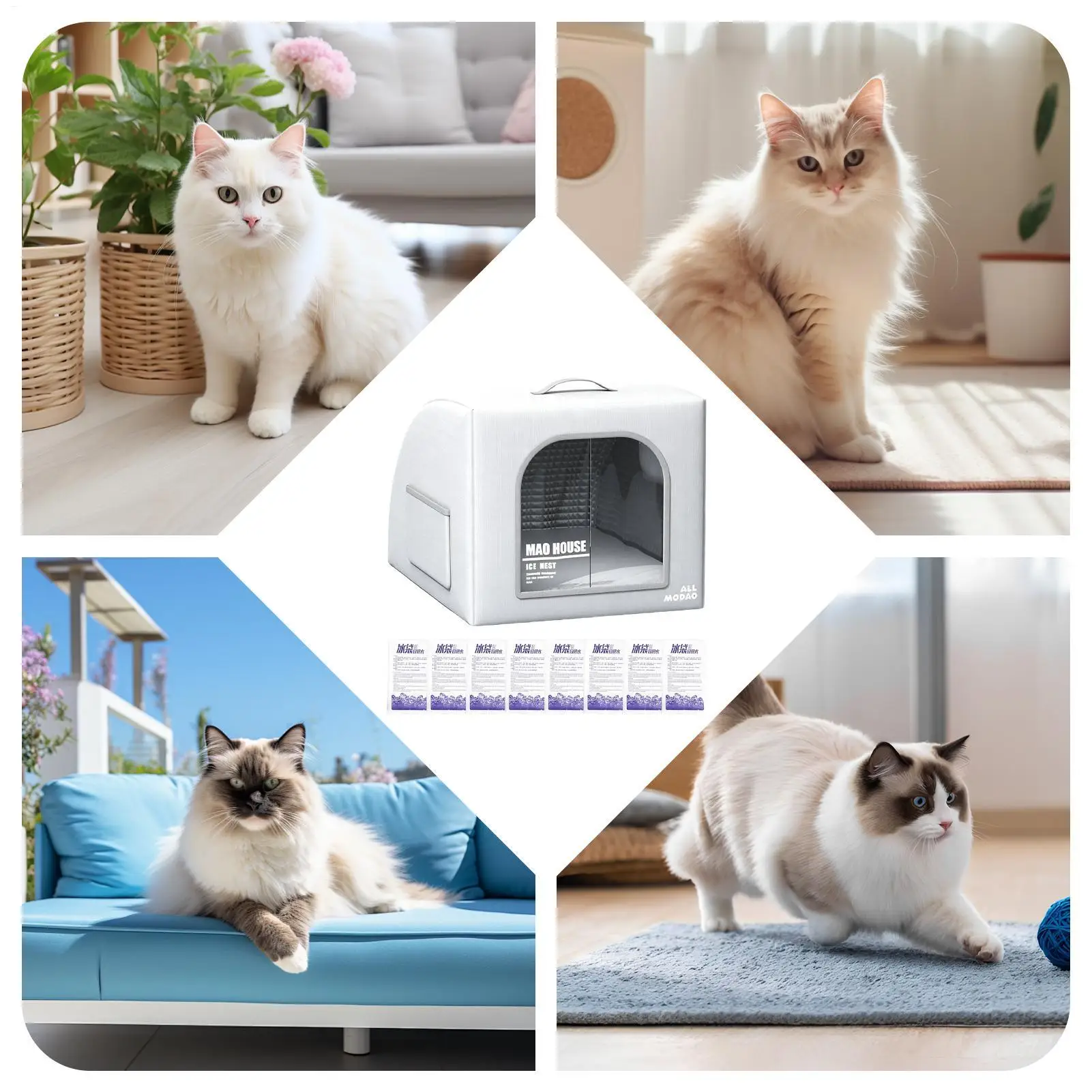 Cooling Cat House Foldable Insulated Weatherproof Shelter with 8 Reusable Ice Packs Dog House Indoor for Indoor Outdoor Kitten - view 4