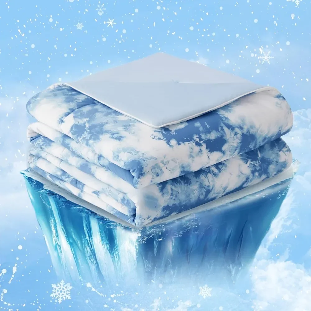 

Cooling Comforter Queen Size, Cooling Blankets for Hot Sleepers and Night Sweats, Tie Dye Denim Blue Summer Comforter