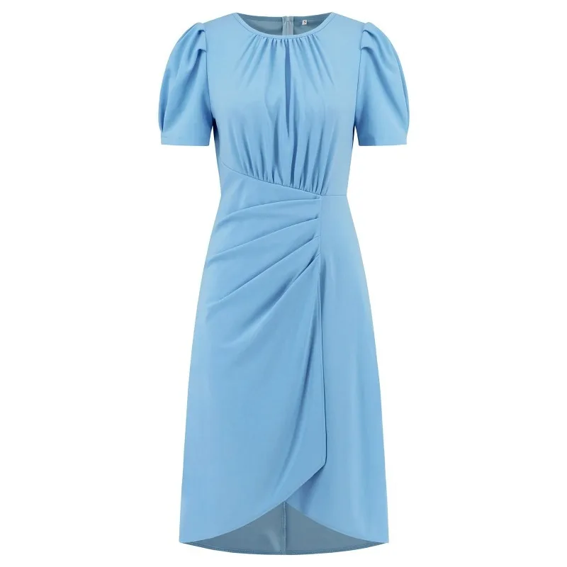

Women's Round Neck Puff Sleeve Slim Fit Dress