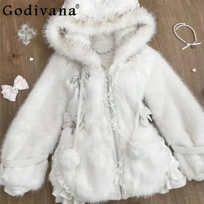 

Sweet Cool Cute Cat Ear Hooded Jacket for Women Winter New High End Princess Jackets Female Long Sleeve Japanese Lolita Coat