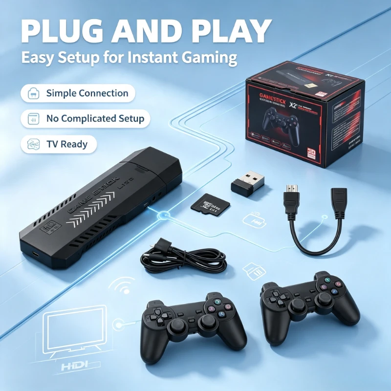 X2Plus Retro Game Stick 3D HD TV Game Console Wireless Game Controller Emulator Support PS1 N64 DC 128G and 256G Version