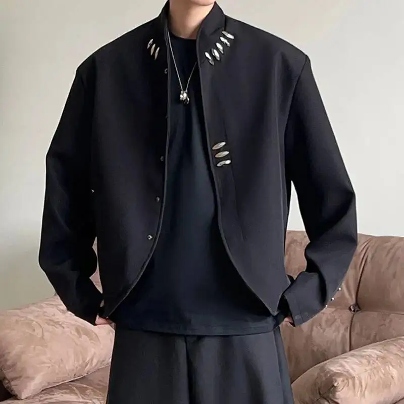 Stand Collar Men Blazer Deconstructed Shoulder Padded Design Loose Autumn New Trend Casual Men's Suit Jacket ZCDR56