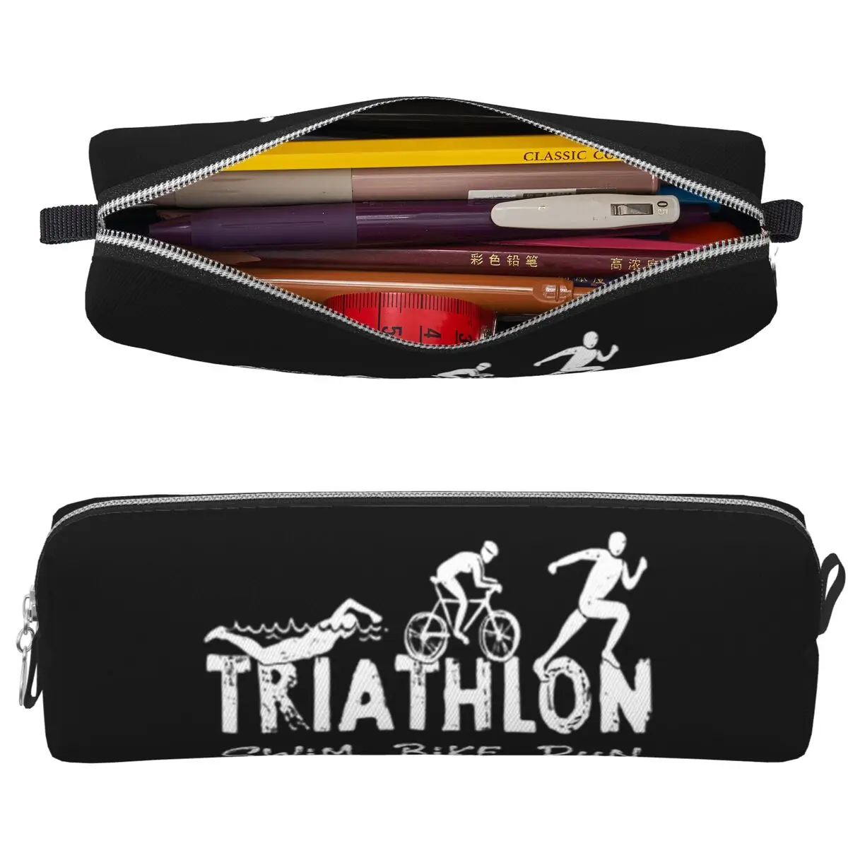 Federmäppchen für Triathlon-Sportler, zum Schwimmen, Radfahren und Laufen, große Aufbewahrungstasche für Stifte, Stiftbox für Jungen und Mädchen, Schreibwaren, Stiftetui, Kosmetiktasche