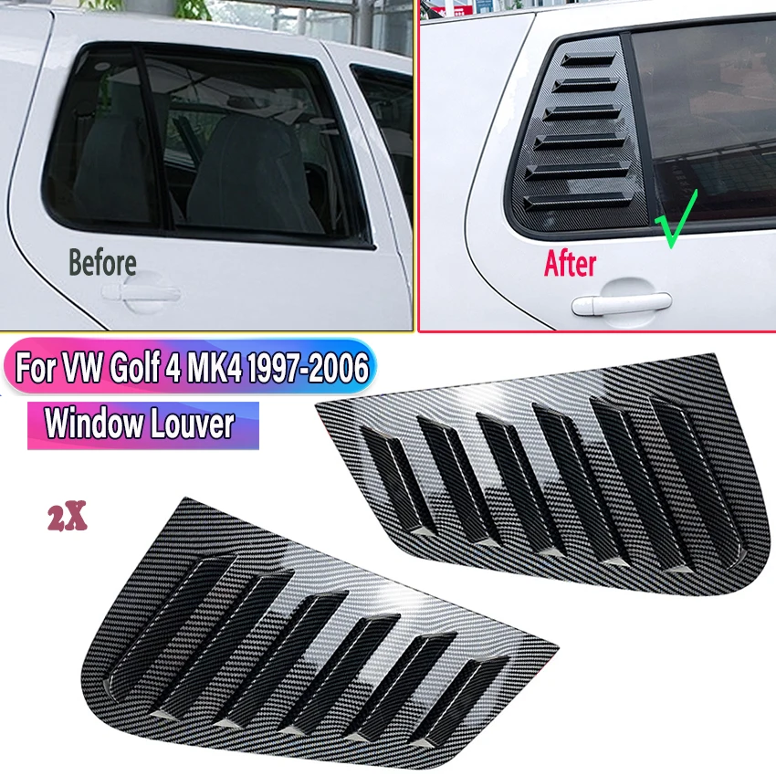 

A Pair Car Rear Window Louver Trim For VW Golf 4 MK4 1997-2006 Side Air Vent Sunshade Shutter Blind Cover Sticker