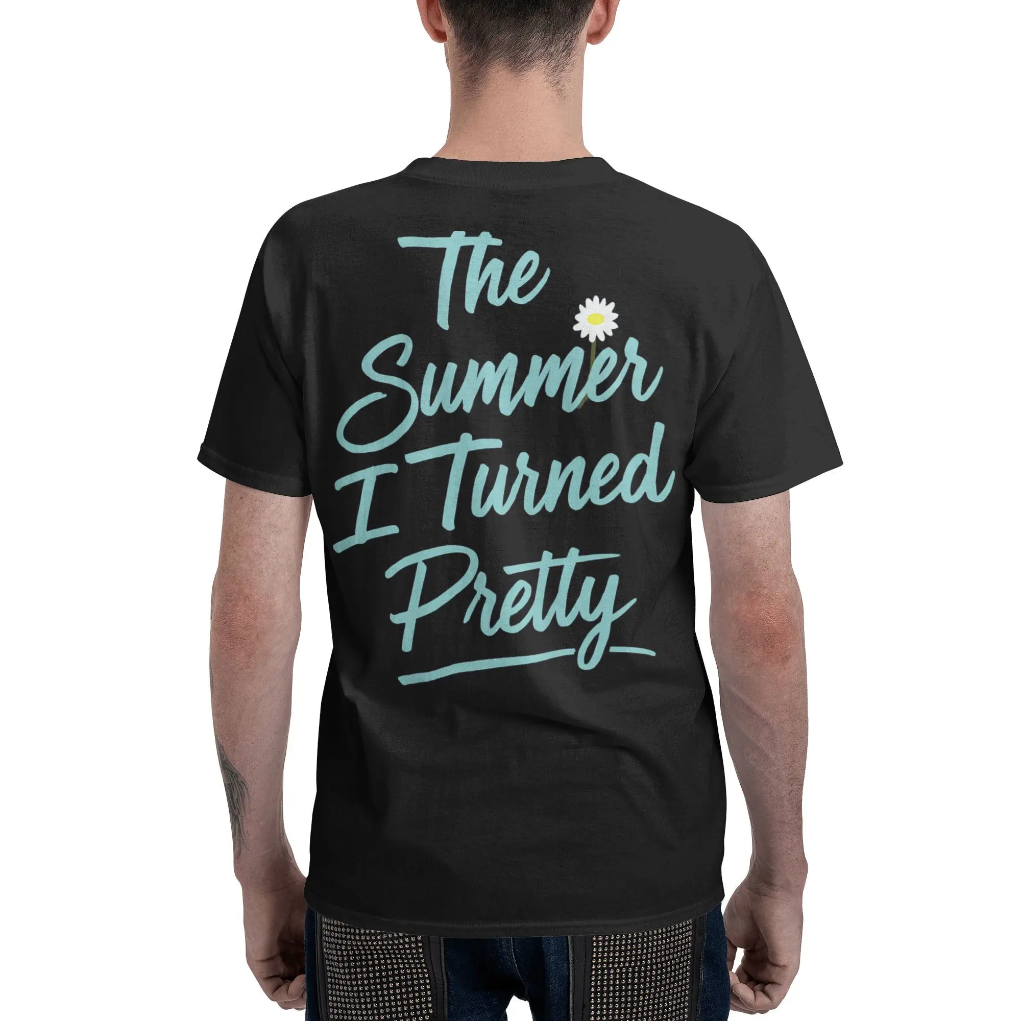 팀 콘래드 여름에 예뻐진 커플용 코튼 티셔츠 비치 티셔츠 O넥 노벨티 티셔츠 오버사이즈 프린트 탑