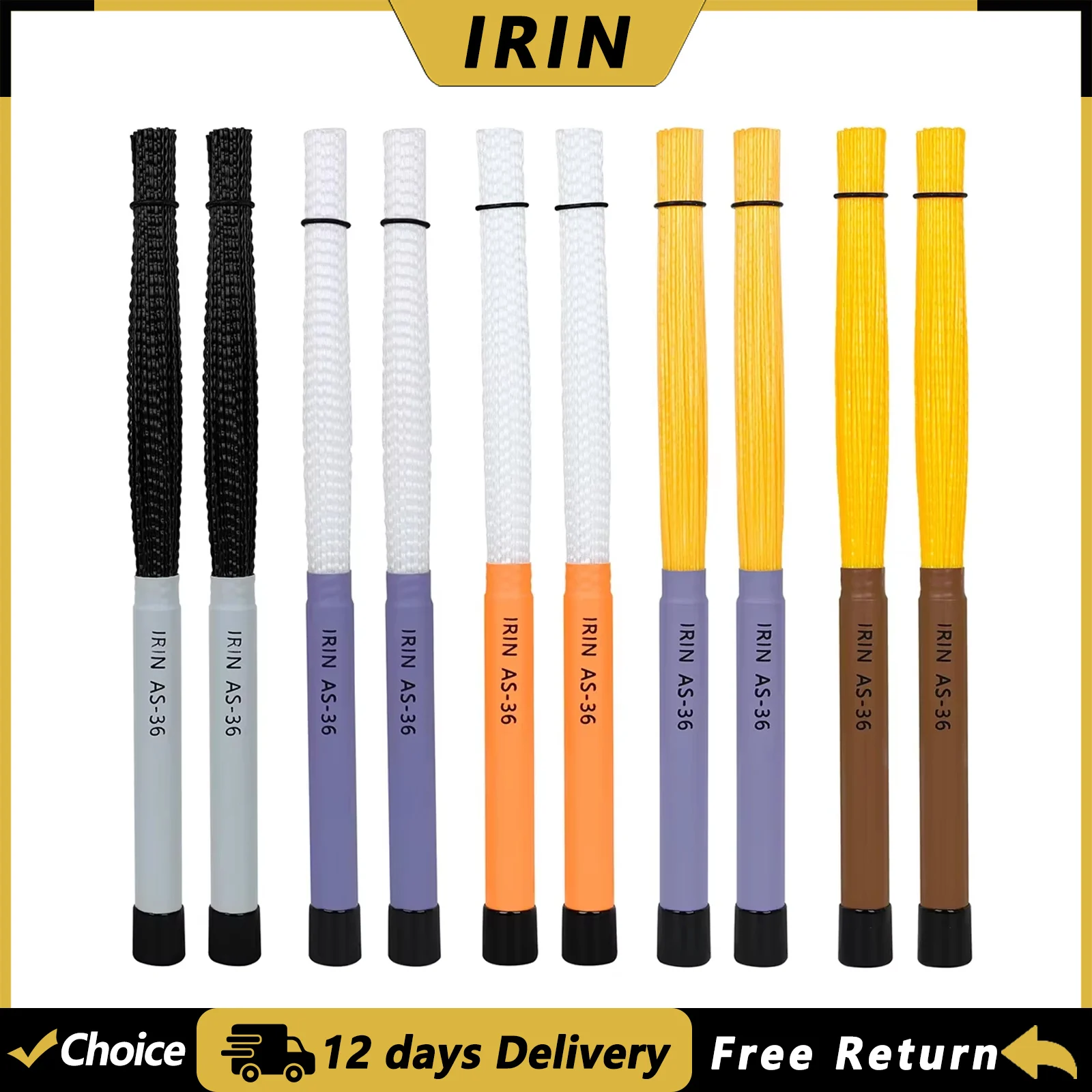 IRIN AS-36 36cm Trommelstock Bunter Hochelastischer Nylon-Draht Trommelbürste Percussion-Instrumententeile & Zubehör