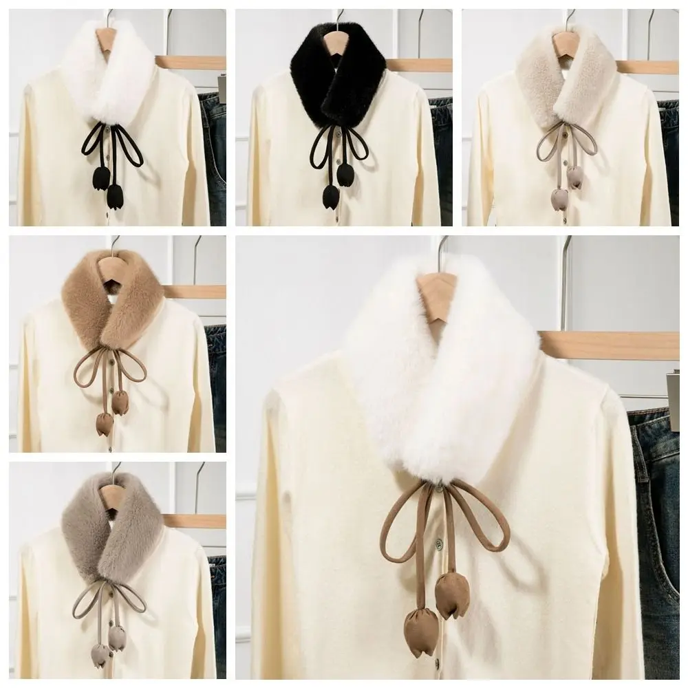 الحلو الأرنب الفراء غطاء للأذنين متعددة الوظائف زهرة التوليب حبل دافئ أفخم وشاح عقال بلون الفراء الرقبة أدفأ التسوق