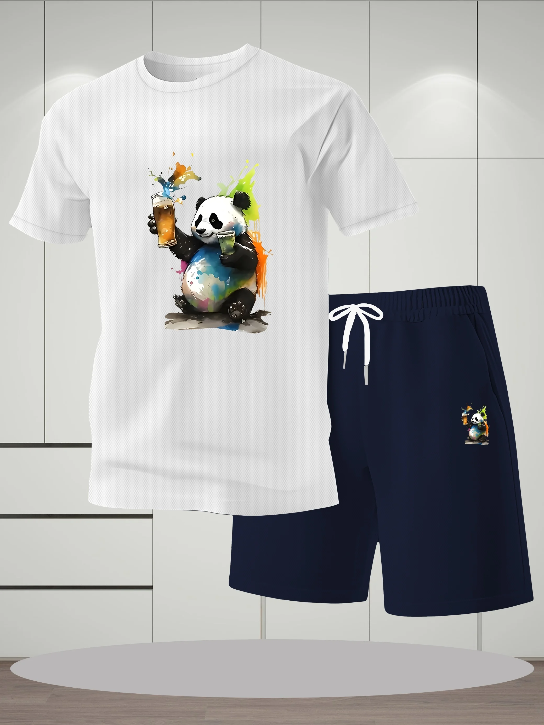 

Men's summer fashion casual texture breathable loose short sleeved T-shirt shorts set