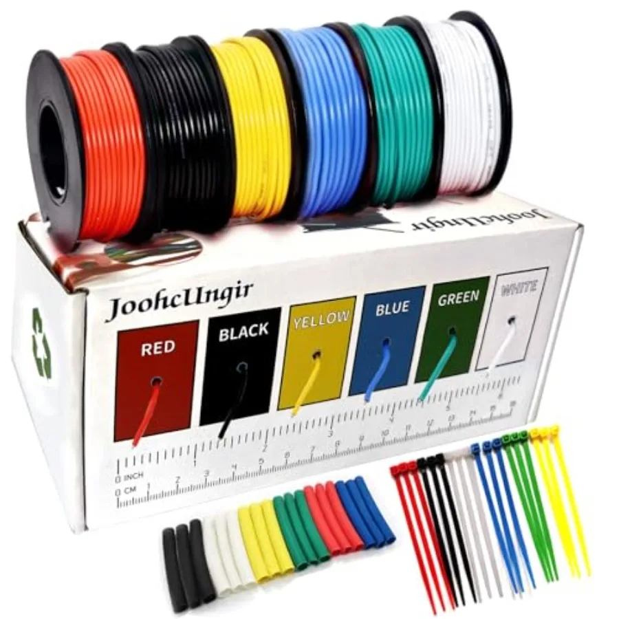 150Ft 16 Gauge Wire 6 Colors Electrical Wires 16AWG 600V Tinned Copper Silicone Wires Electric Stranded Hook Up DIY Wires Kit I