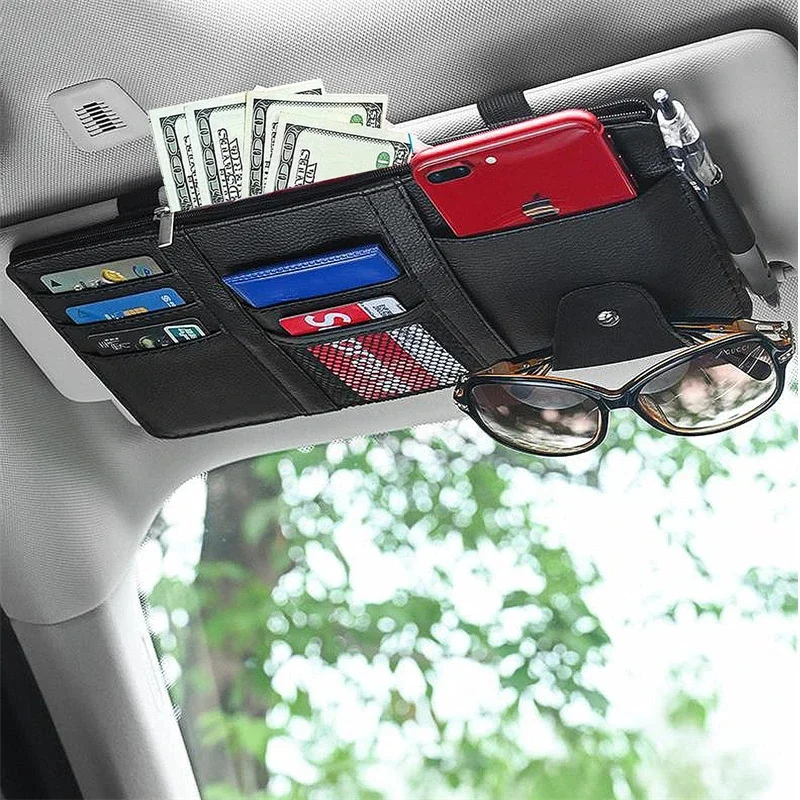 Car Sun Visor Organizer Auto Storage Pouch Interior Car Sunglasses Holder Card Organizers Ticket Pocket Pen Invoice Data Line