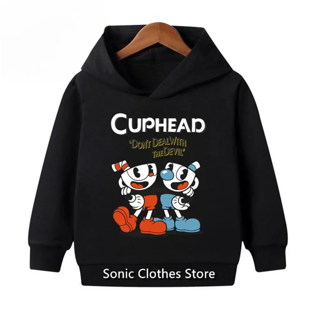 Cuphead Print Hoodies Boys Girls Anime Sweatshirts Children Funny Pullovers Tops Sudadera Kids Cute Cartoon Casual Outerwears