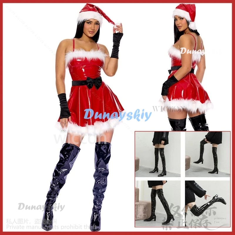 2024 Anime Cosplay Costume di Natale sexy Gotico PU Abito in peluche Lolita Capodanno Gioco di ruolo Scarpe Cos per ragazze Donna Personalizzato