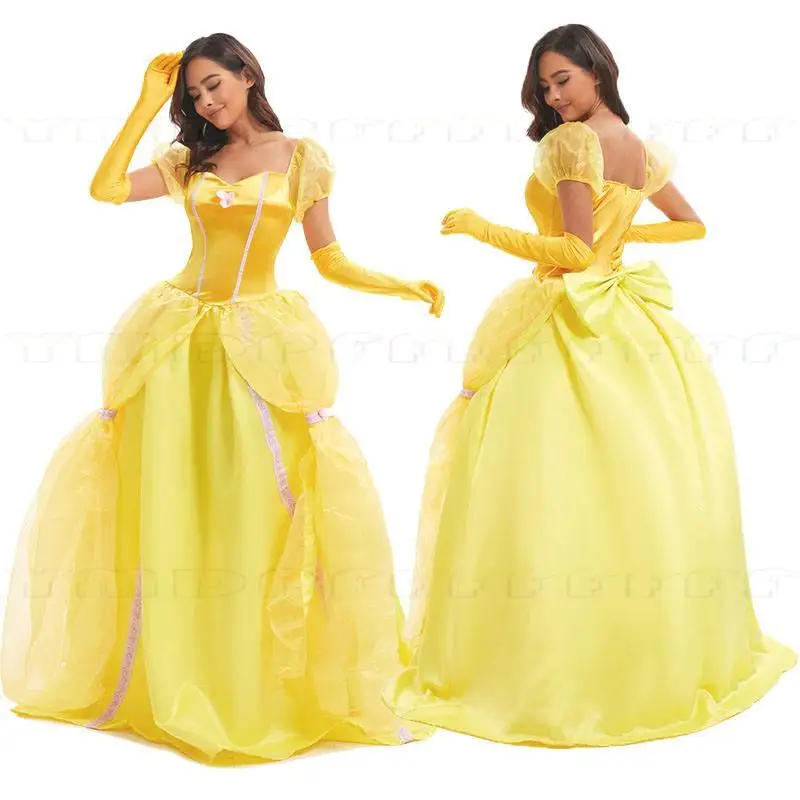 Anime Beauty Beast Bell DCOSPLAY Gelbes langes Kleid Halloween-Kostüm Schönheit Prinzessin Kleid Unterstützung Verkleidung Karneval Erwachsene Chara