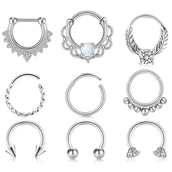 WKOUD 1Pcs Septum Rings Hoop Nose Ring Horseshoe Stainless Steel Cartilage Earrings Hoop Helix Tragus Septum Piercing Jewerly