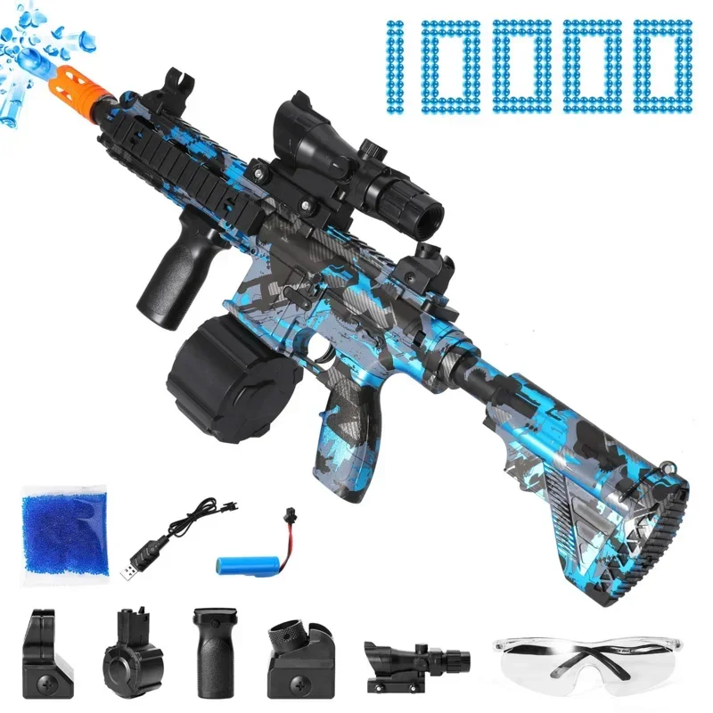 Pistola de brinquedo m416, manual e elétrica, 2 em 1, bola de gel, splatter com conta de água, 10000 arma de brinquedo para jogos ao ar livre