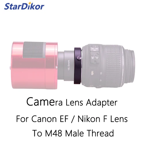 Imagen 1 del producto Adaptador de lente de cámara StarDikor para lente Canon EF/Nikon F a adaptador de rosca macho M48 a cámara astronómica ZWO QHY 294 533 2600
