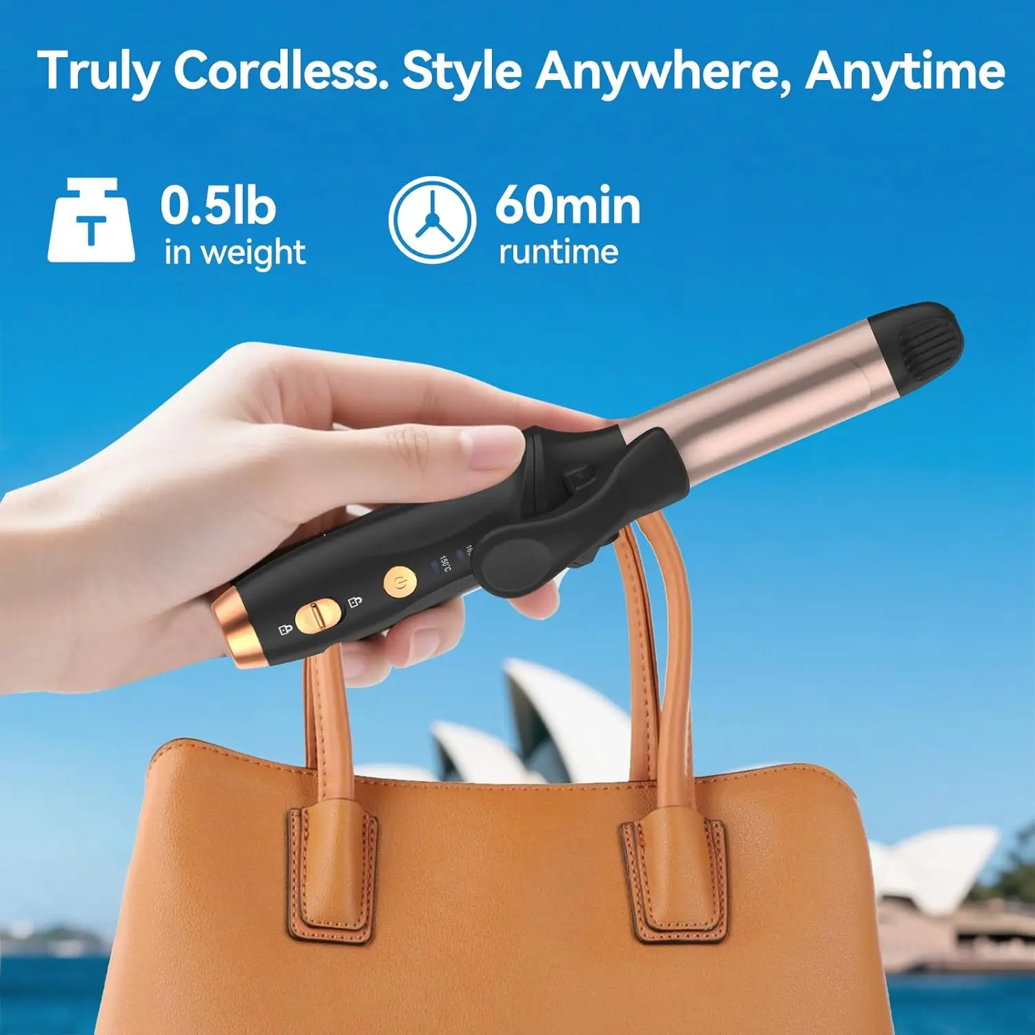 Cordless Curling Iron Negative Ion Hair Curler with Ceramic Barrel Rechargeable Wand for Travel and Home