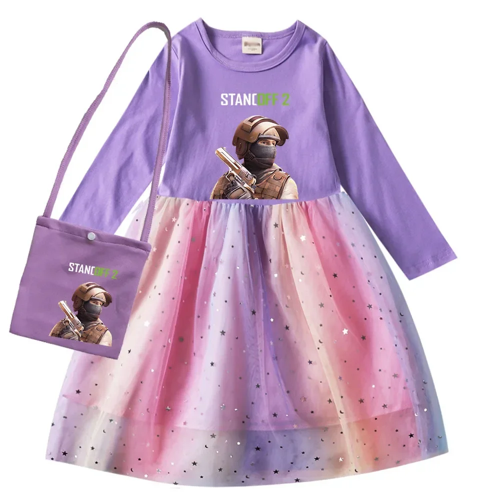 

Assault Game Standoff 2 Cotumes Kids Long Sleeve Casual Dresses for Baby Girls Halloween Party Vestidos Children Stand Off Dress