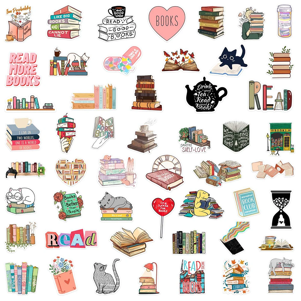 10/30/50pcs Reading Books Graffiti Stickers Decorative Stationery Scrapbooking Diary Waterproof Cartoon Sticker Packs DIY Toys