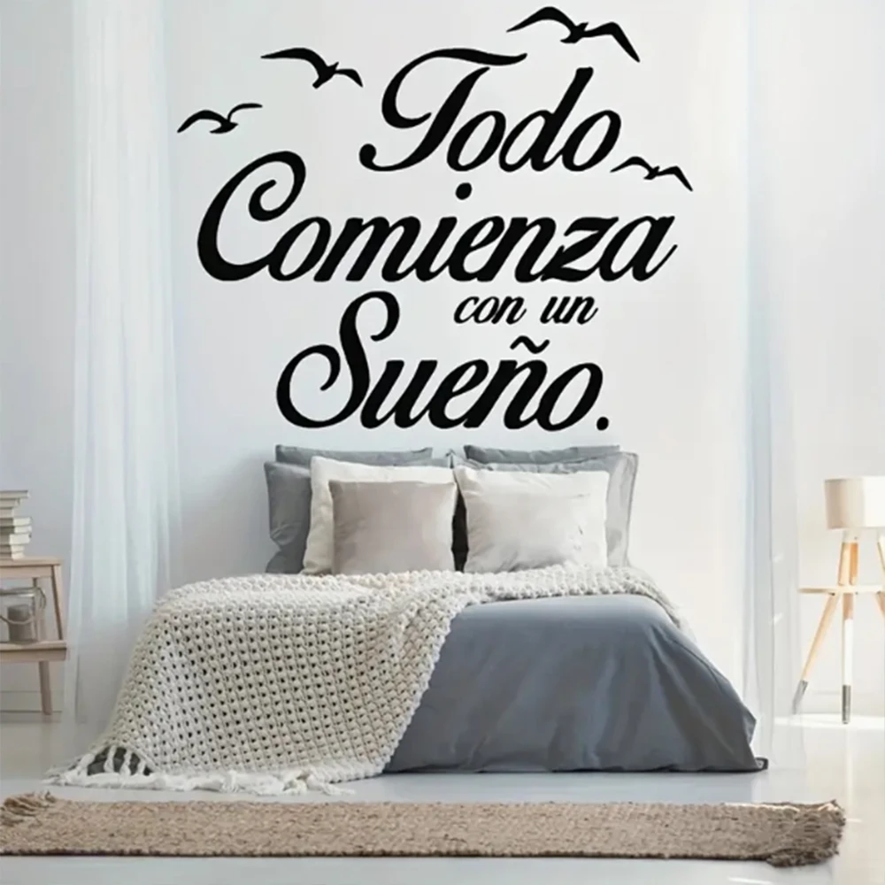 1pc Wall Sticker Spanish Quotation Vinyl Wall Stickers, Bedroom Wall Stickers, Bird Letters, Home Decoration