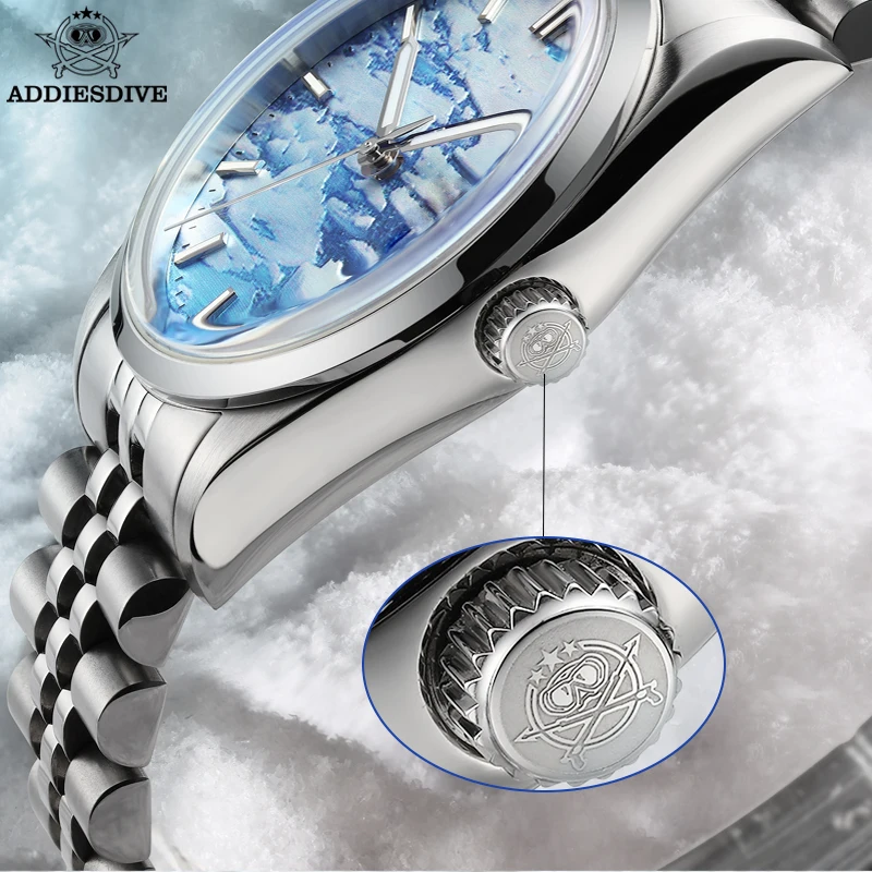 ADDIESDIVE 39mm Watch For Men Bubble Mirror Glass Sea Of Clouds 3D Dial Blue Luminous Waterproof Automatic Watches Reloj Hombre