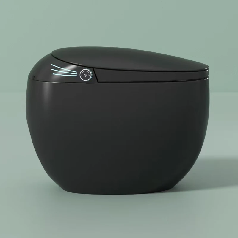 

Черный автоматический датчик смыва, электрический цельный безрезервуарный интеллектуальный умный унитаз, круглая форма чаши, комод для ванной комнаты