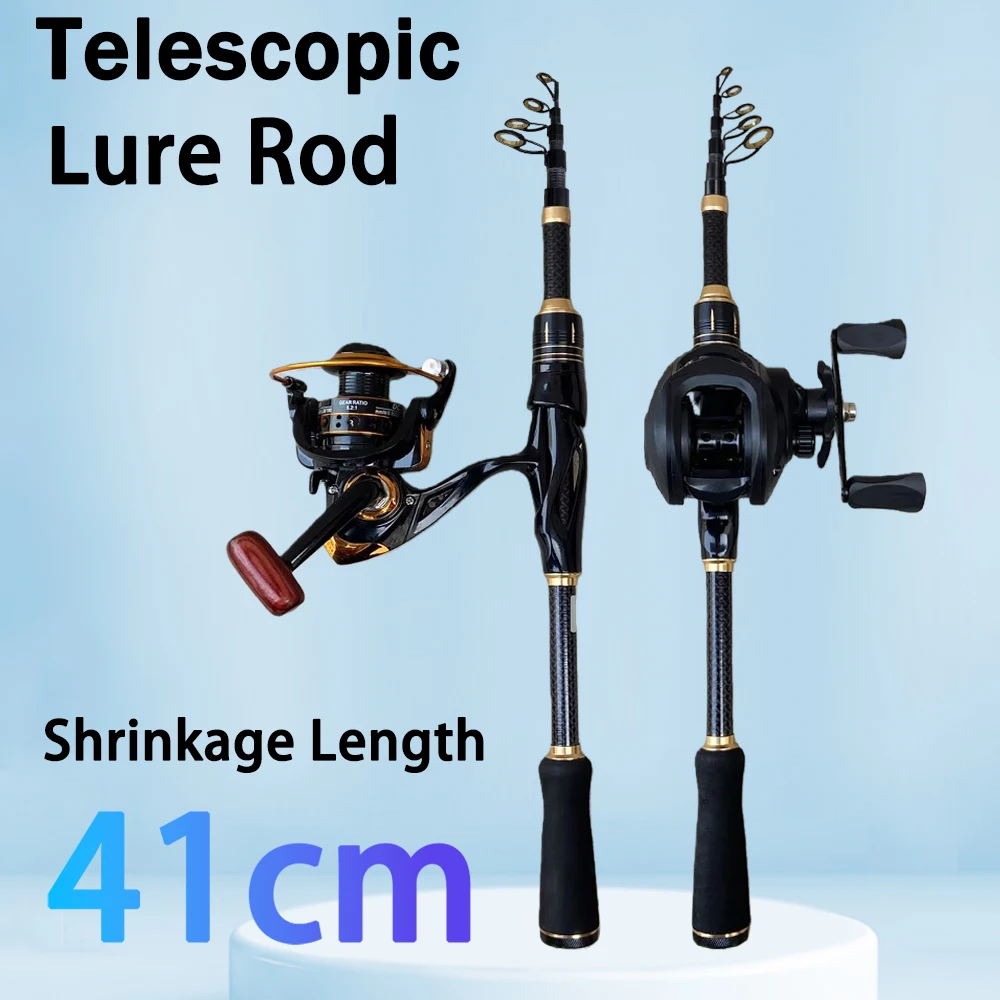 

Portable Short Spinning Fishing Rod Combo Telescopic Mini Sea Rod Closed Length 41-42cm With Gear Ratio 7.2:1/5.2:1 Wheel Kit
