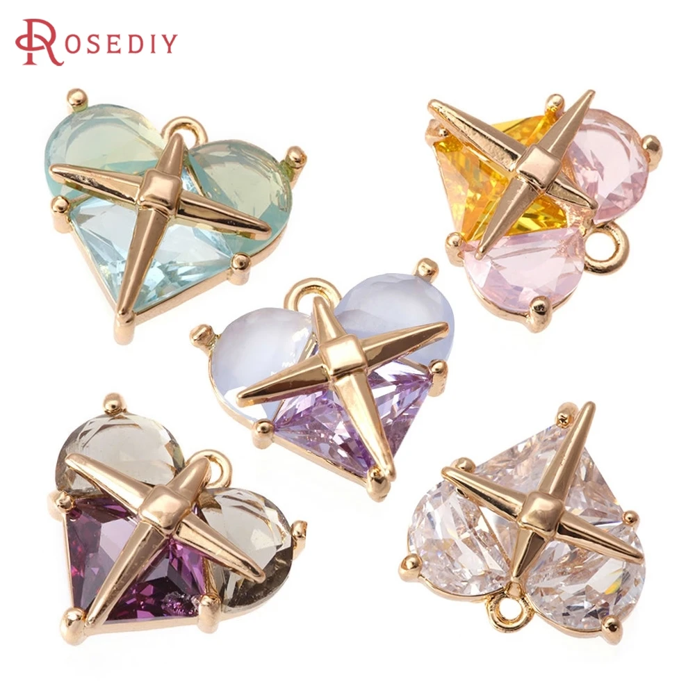 

18K Gold Color Brass and Glass Heart Charms Pendants High Quality Diy Necklace Earrings Jewelry Accessories Jewellery Making