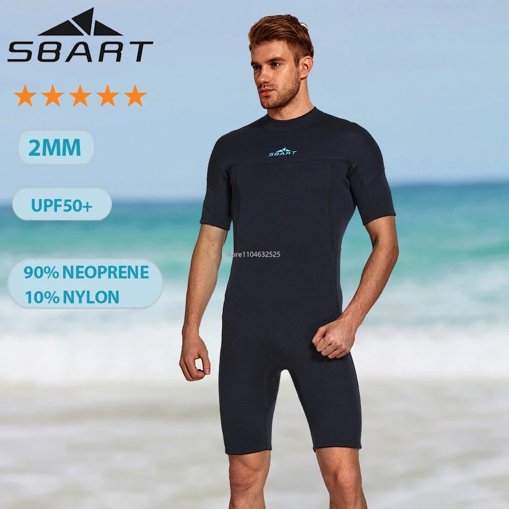 

SBART 2mm Men Neoprene Wetsuit Short Sleeve Patchwork Swimsuit Scuba Diving Suit Black Zipper Surfing Jellyfish Dive Suit