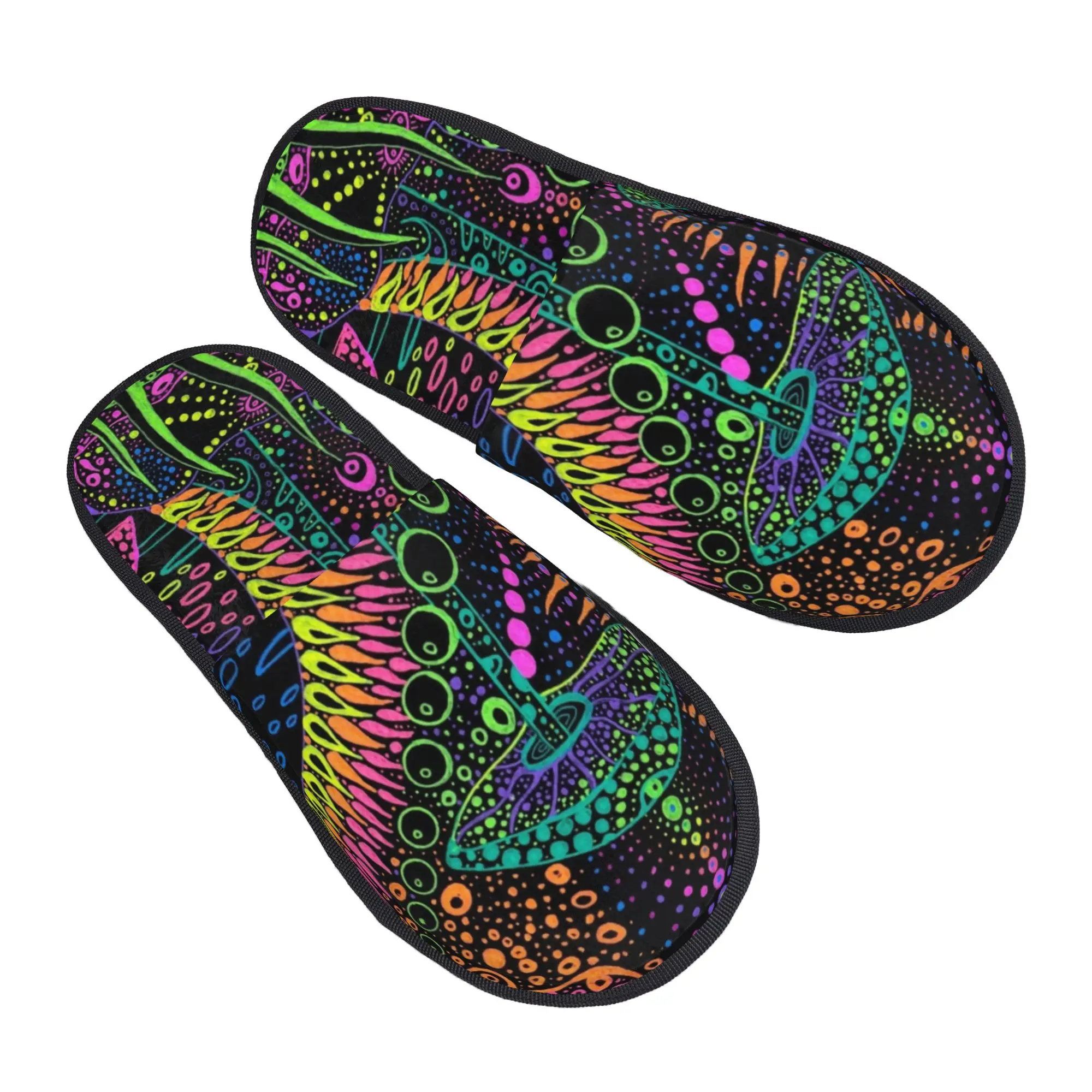 Chaussons d'intérieur en mousse à mémoire de forme, motif champignon magique, style trippy, psychédélique, néon, pastel, goth, pour couples, familles, chambres et dortoirs, semelle chaude.
