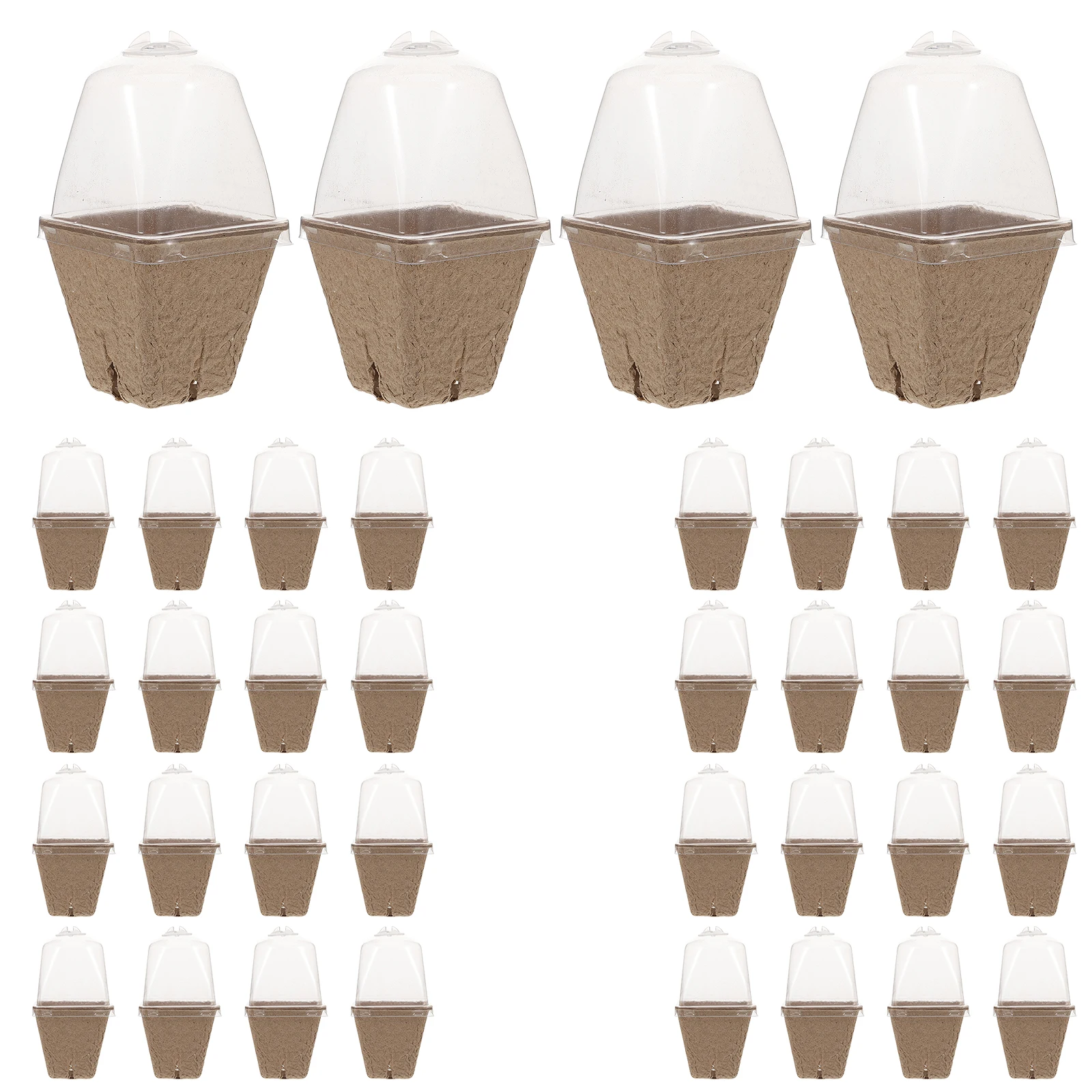 

36Pcs Square Nursery Pots Paper Pulp Biodegradable Seedling Starter with Ventilated Dome for Greenhouse Gardening Space-Saving