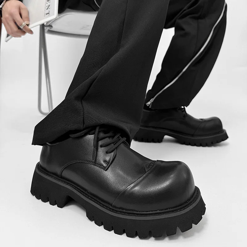 

Новая обувь, уличная повседневная кожаная обувь на толстой подошве для мужчин, деловая модная винтажная хипстерская свадебная кожаная обувь